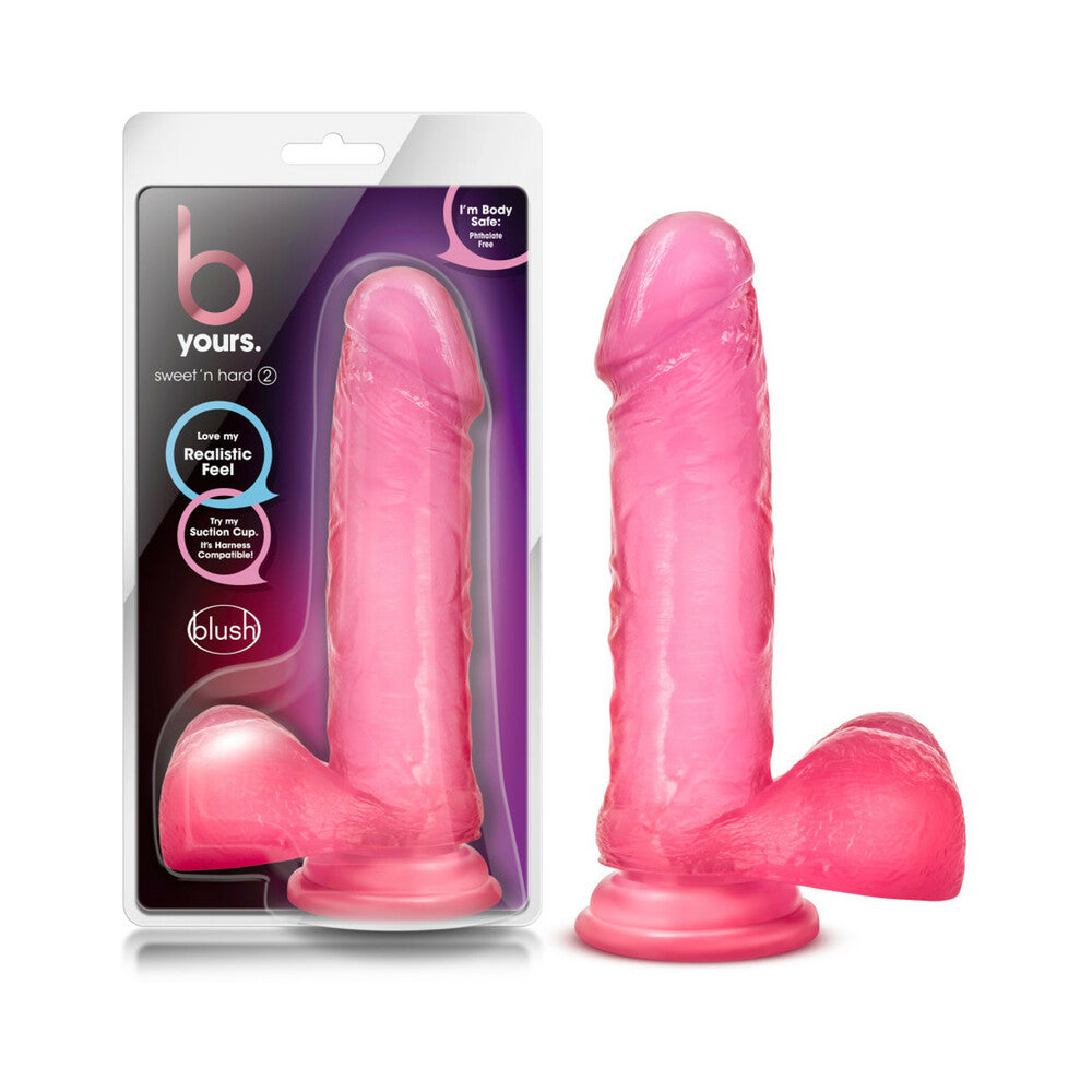 Blush B Yours Sweet ''n Hard 2 Realistic 7.75 in. Dildo with Balls & Suction Cup Pink