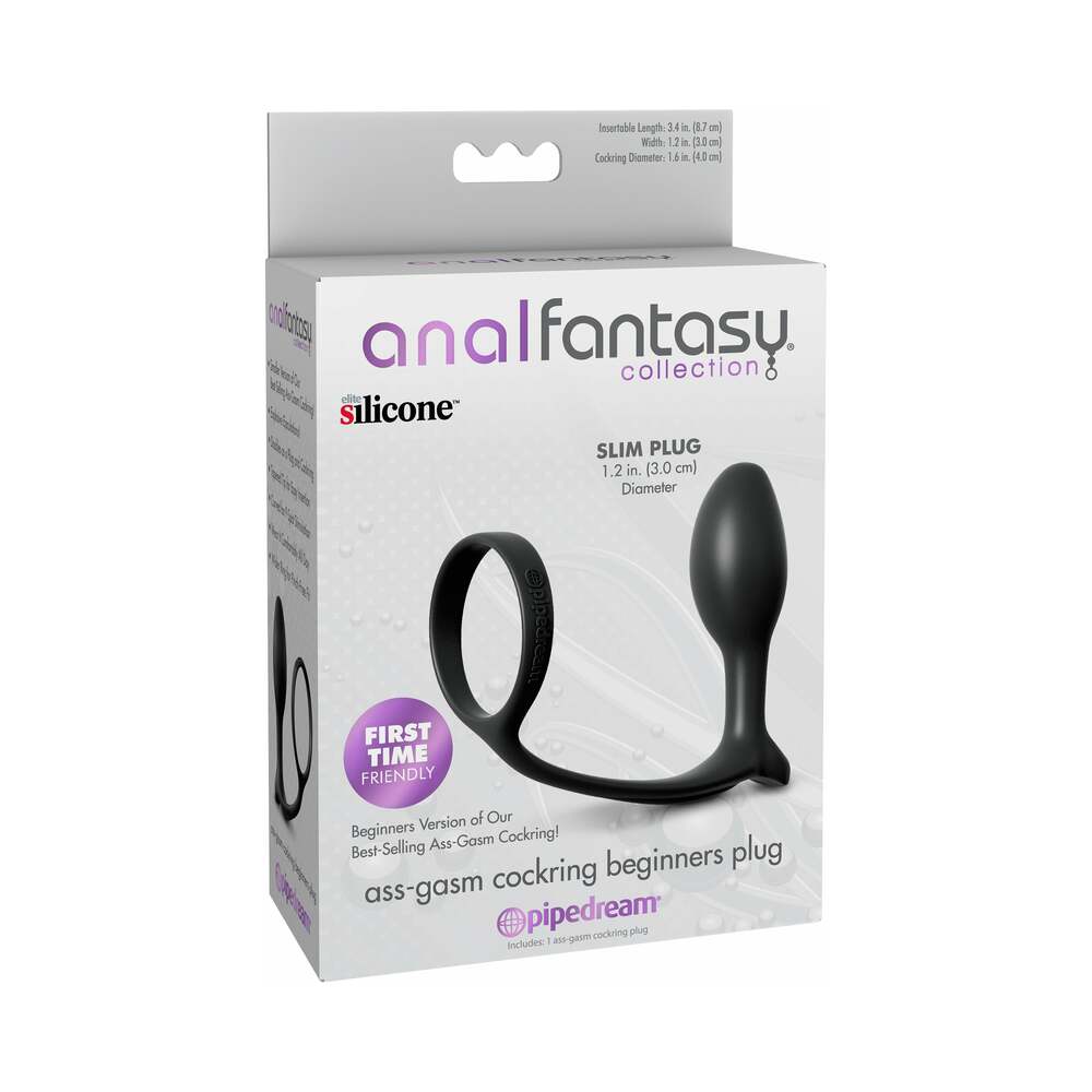 Pipedream Anal Fantasy Collection Silicone Ass-Gasm Cock Ring Beginner''s Plug Black