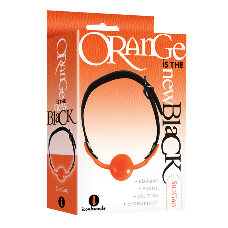 The 9''s, Orange Is The New Black, SiliGag Silicone Bag Gag, Orange with Black Faux Leather Straps