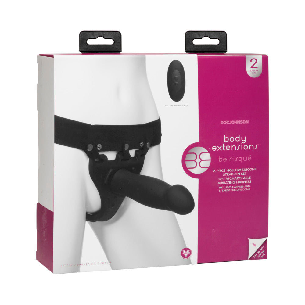 Body Extensions Hollow Bulbed Strap-On 2-Piece Set with Clitoral Vibrator Black