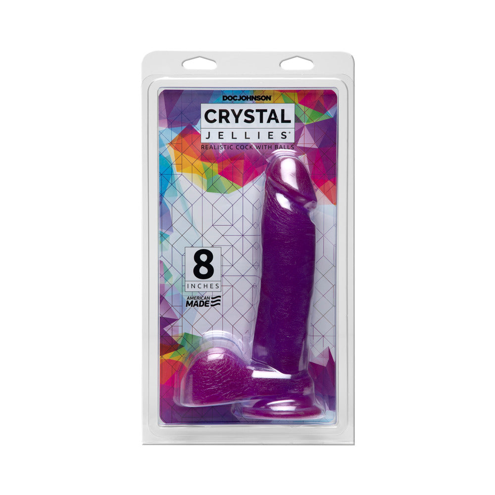 Crystal Jellies - 8in Realistic Cock w/Balls Purple