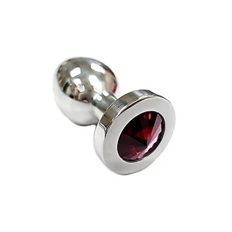 Stainless Steel Smooth Medium Butt Plug- Red Crystal