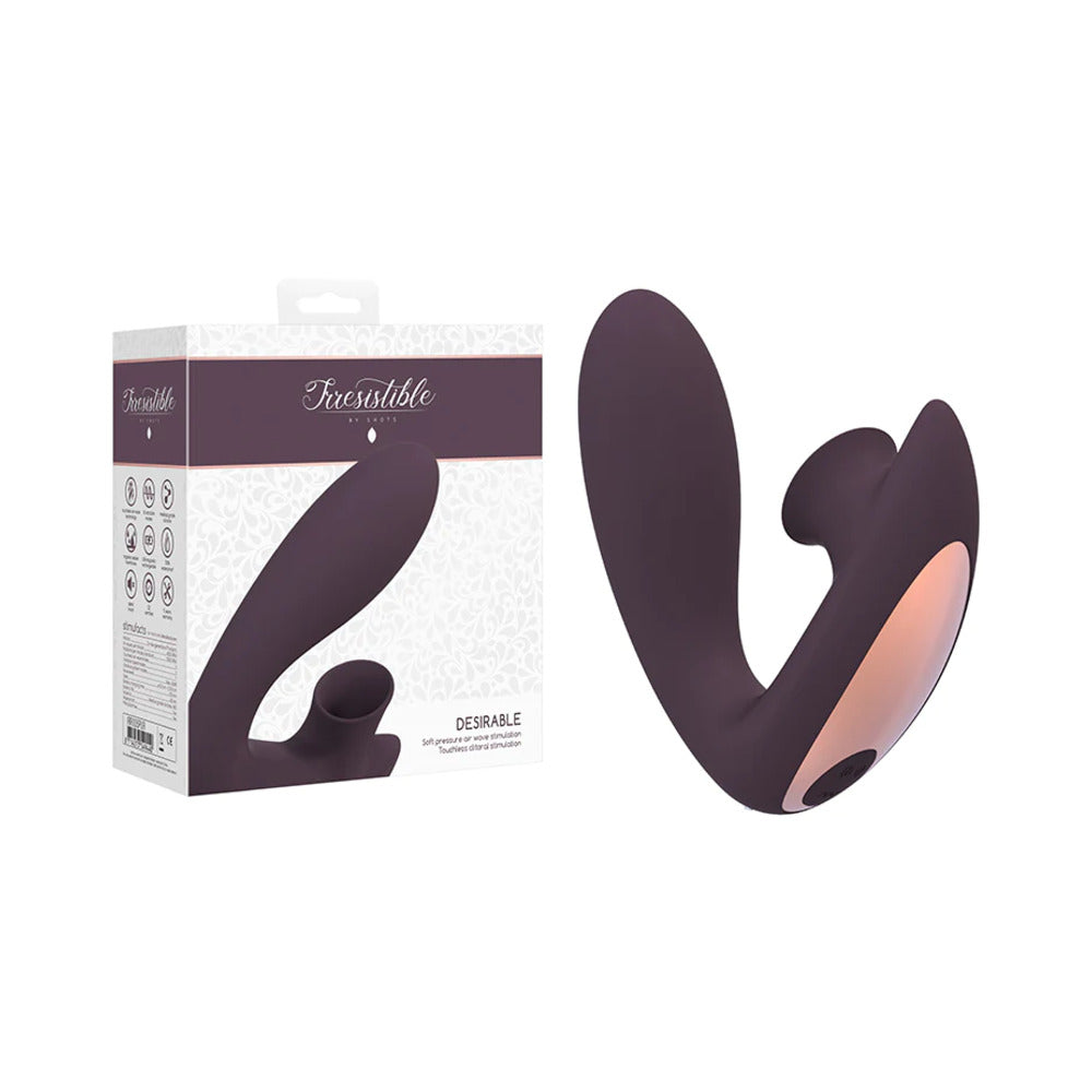 Shots Irresistible Desirable Rechargeable Silicone Soft Pressure Air Wave Dual Stimulator Purple