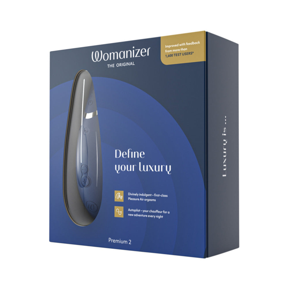 Womanizer Premium 2 Rechargeable Silicone Luxurious Pleasure Air Clitoral Stimulator Blueberry