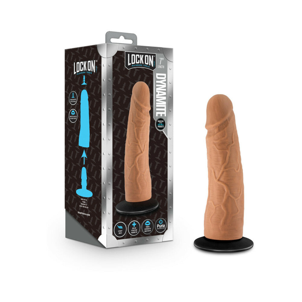Blush Lock On Dynamite Realistic 7 in. Silicone Dildo with Suction Cup Adapter Tan