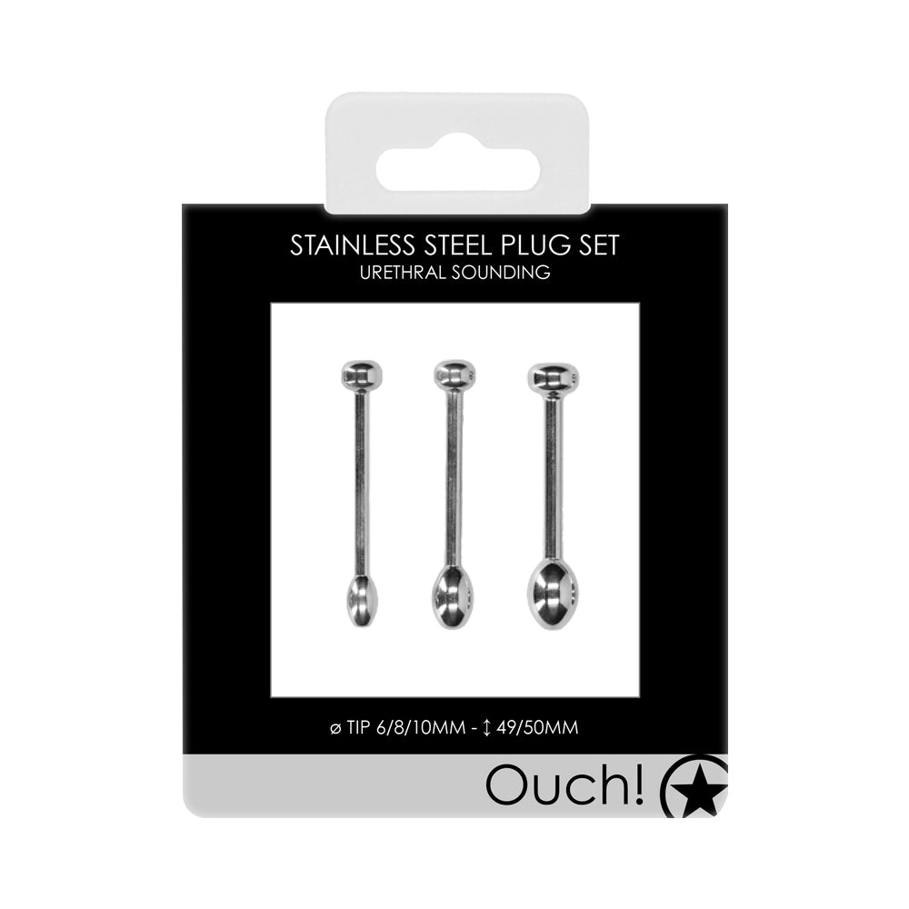 Ouch! Urethral Sounding Stainless Steel Plug Set 6 mm / 8 mm / 10 mm