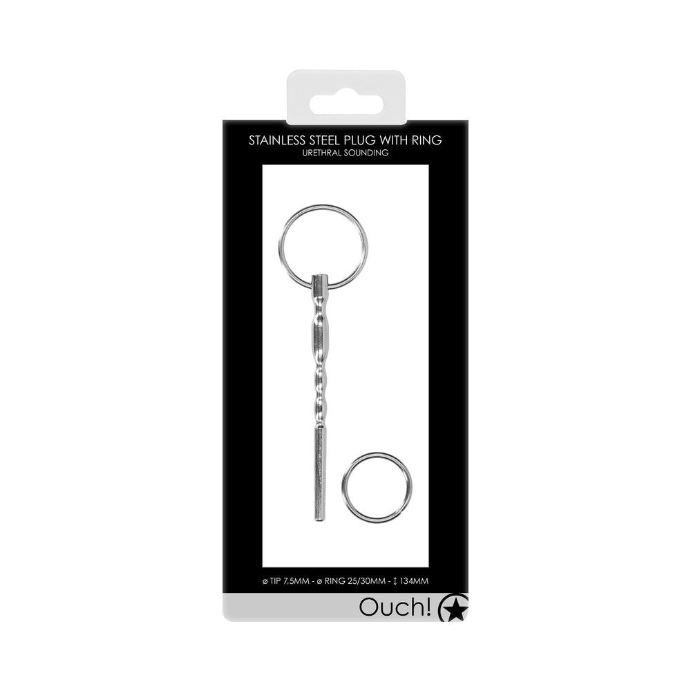 Ouch! Urethral Sounding Stainless Steel Plug With Ring 7.5 mm