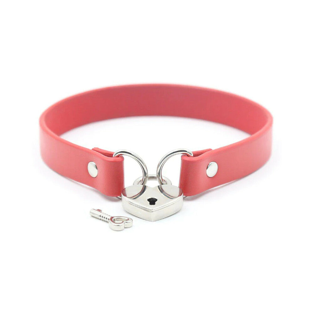 Ple''sur PVC Collar With Heart Lock & Key Red Bag Packaging