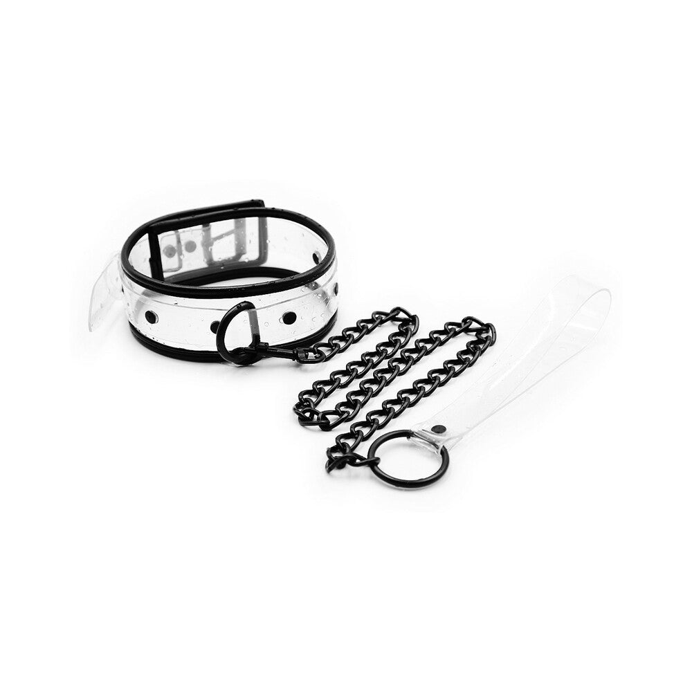 Ple''sur PVC Contrast-Piping D-Ring Collar & Leash Clear/Black Bag Packaging