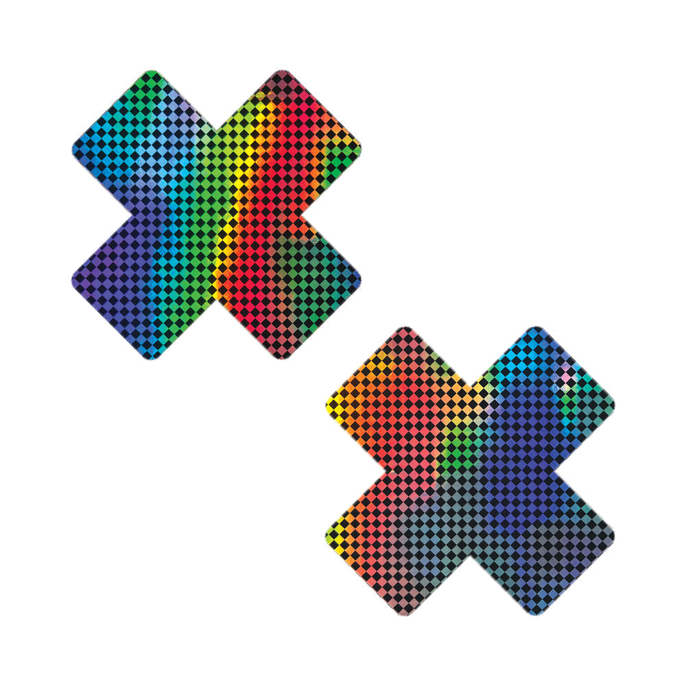 Neva Nude Talladega Trippin'' Super Holographic Checkered X Nipple Pasties