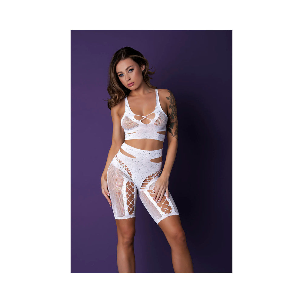 Magic Silk Seamless Bra & Long Leg Short Set White O/S