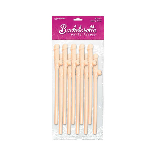 Pipedream Bachelorette Party Favors 10-Piece Dicky Sipping Straws Beige