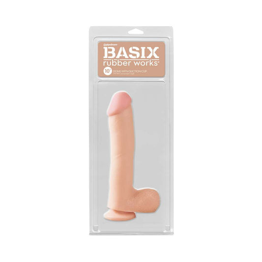 Pipedream Basix Rubber Works 10 in. Dong With Balls & Suction Cup Beige