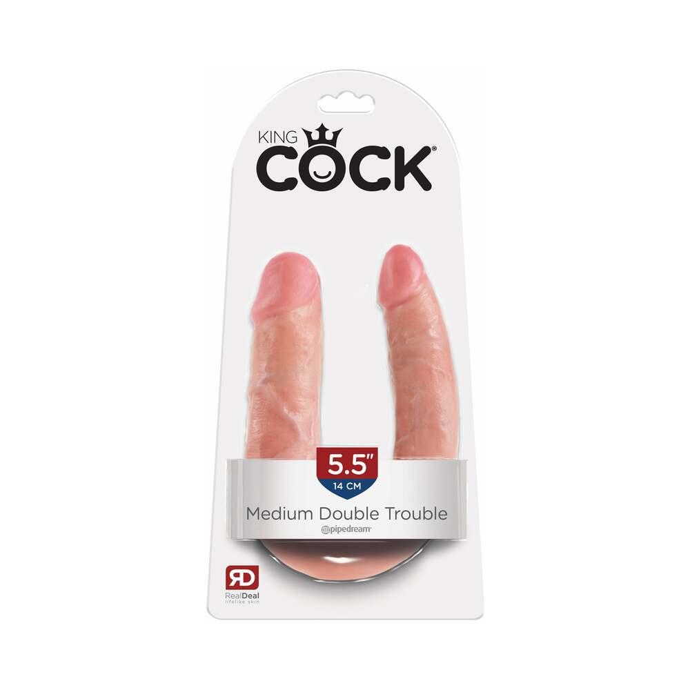 Pipedream King Cock Double Trouble Medium 5.5 in. Realistic Dual-Ended Dildo Beige