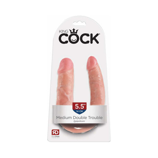 Pipedream King Cock Double Trouble Medium 5.5 in. Realistic Dual-Ended Dildo Beige