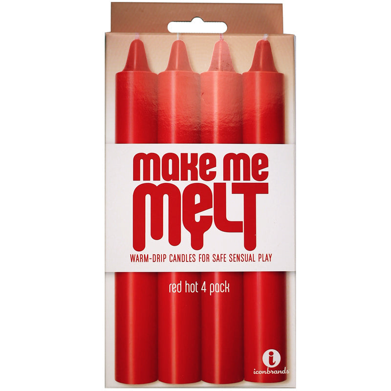 The 9''s, Make Me Melt Sensual Warm-Drip Candles, 4 Pack, Red Hot