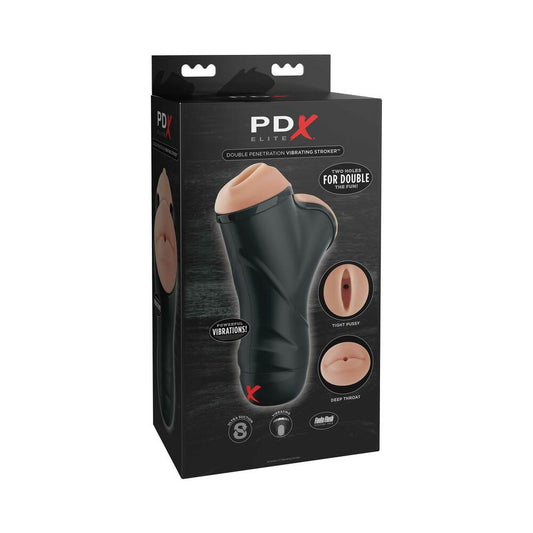 PDX Elite Double Penetration Vibrating Dual Entry Stroker Beige/Black