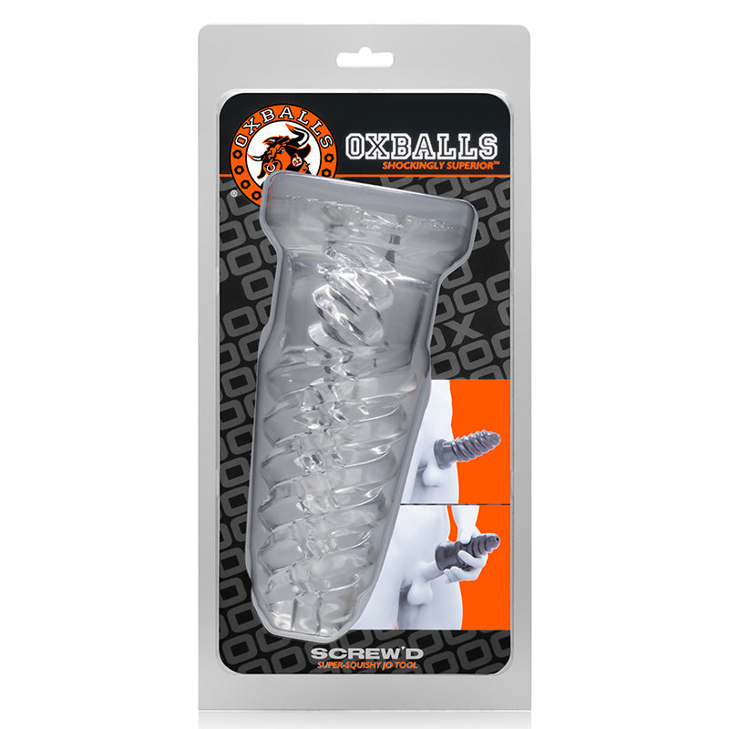 OxBalls Screw''D, Super Squish Corkscrew Jackoff Toy, Clear