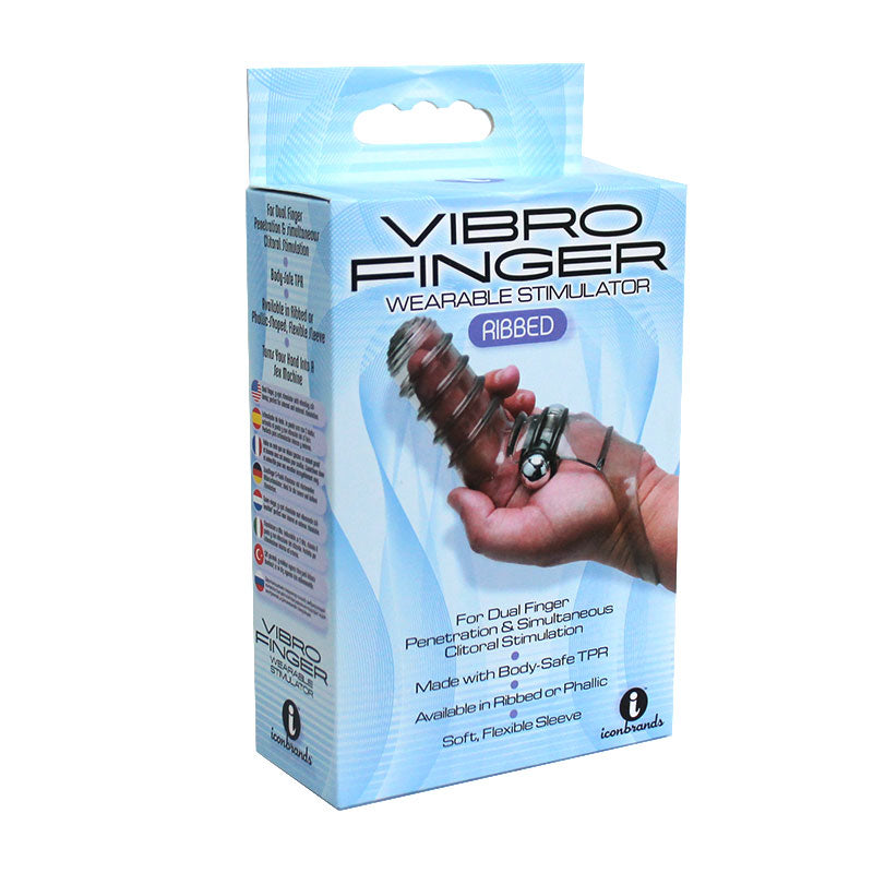 The 9''s VibroFinger Ribbed Finger Massager Grey