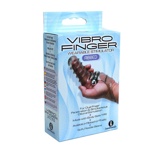 The 9''s VibroFinger Ribbed Finger Massager Grey