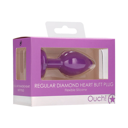 Ouch! Flexible Silicone Diamond Heart Butt Plug Purple Regular