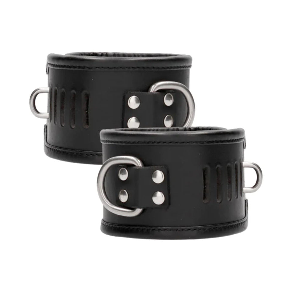 Ouch! Pain Saddle Leather Adjustable Restraint Ankle Cuff With Padlock Black