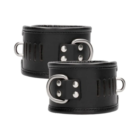 Ouch! Pain Saddle Leather Adjustable Restraint Ankle Cuff With Padlock Black