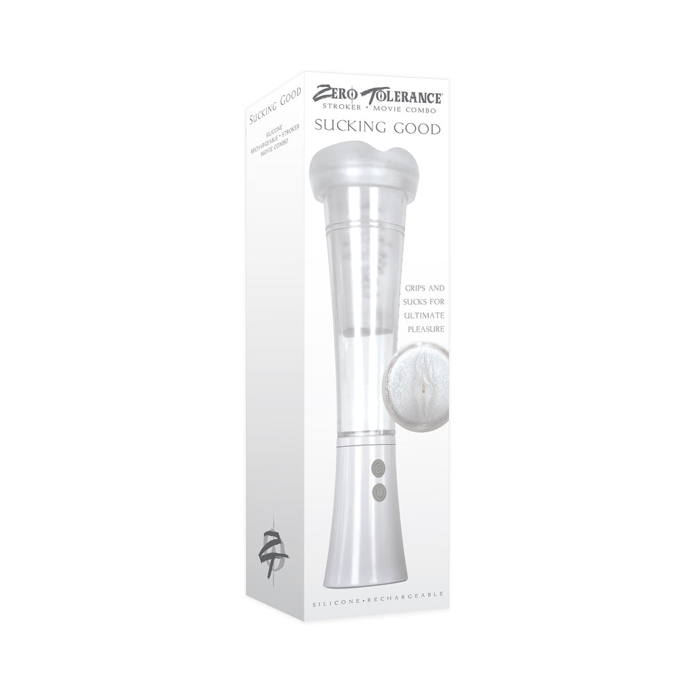 Zero Tolerance Sucking Good Rechargeable Vibrating Vacuum Pump Stroker Clear/White