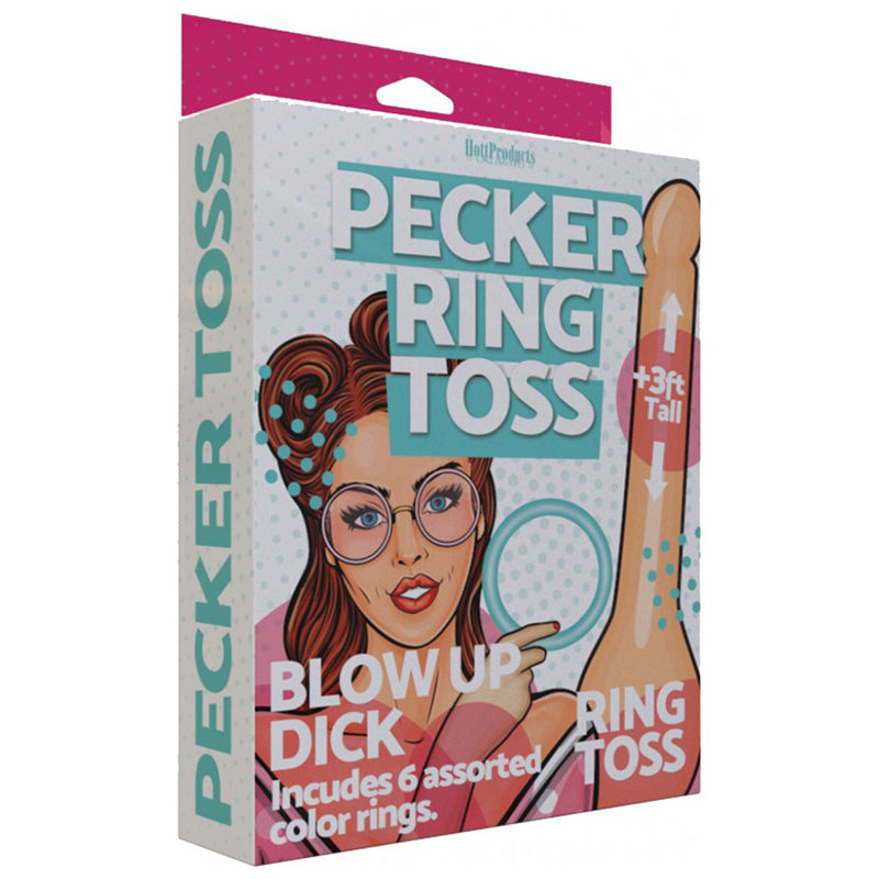Inflatable Pecker Ring Toss - 3''. 6 Assorted Color Rings Included.