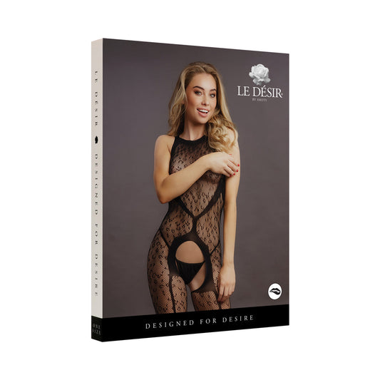 Shots Le Desir Crotchless Leopard Bodystocking Black O/S