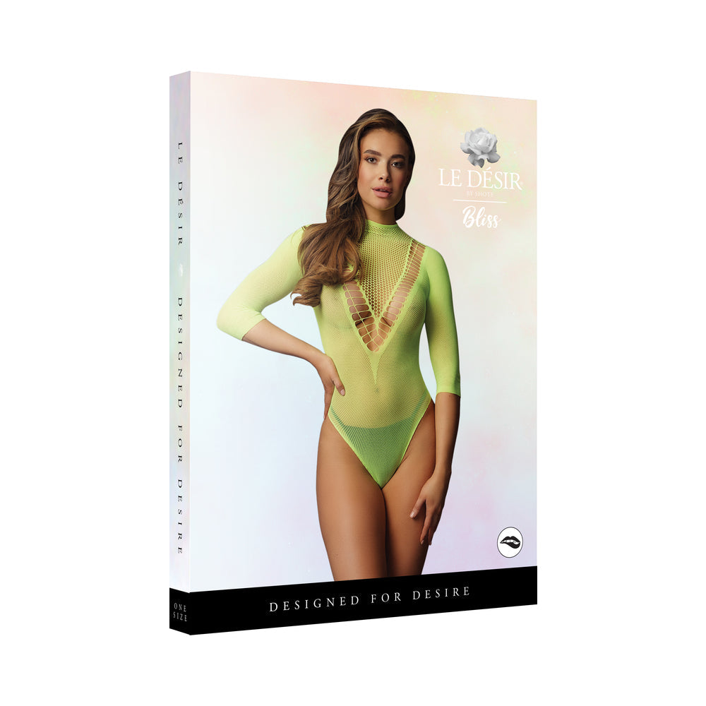 Shots Le Desir Bliss Short Sleeve Fishnet Teddy Green O/S