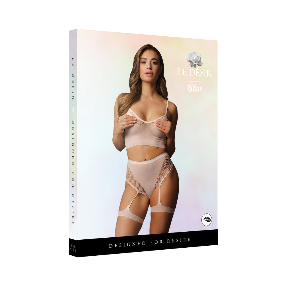 Shots Le Desir Bliss 2-Piece Fishnet Bra & Gartered Panty Set Pink O/S