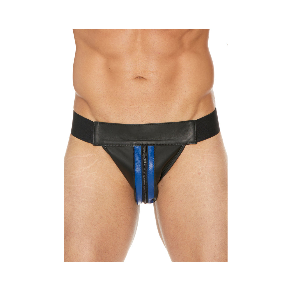 Shots Premium Leather Zipper Front Jock Blue L/XL Hanging