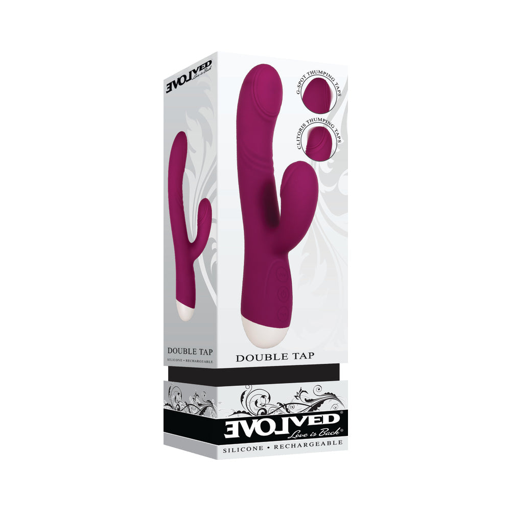 Evolved Double Tap Rechargeable Silicone Thumping Dual Stimulator Burgundy