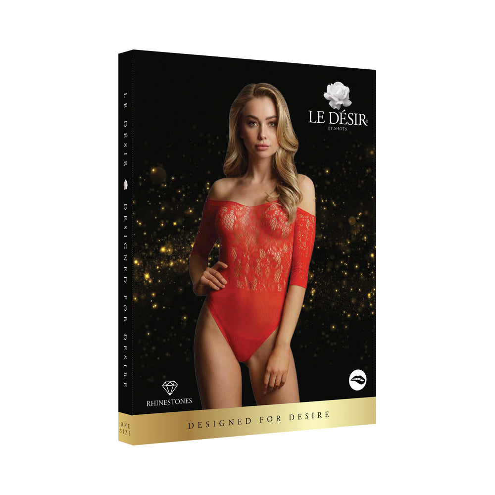 Shots Le Desir Presents Rhinestone Off-Shoulder Bodysuit Red O/S