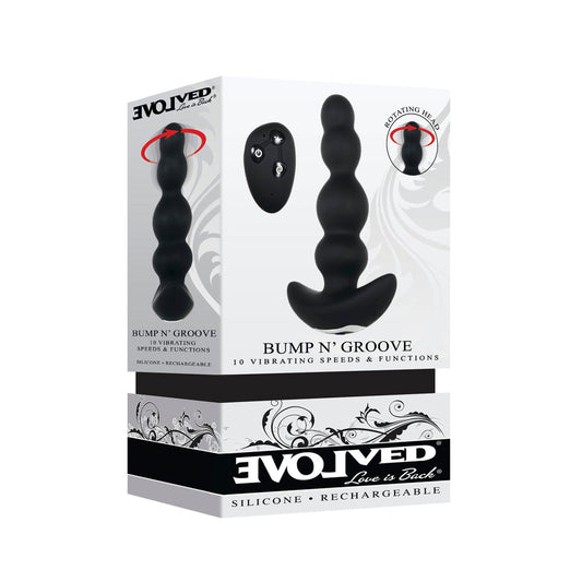 Evolved Bump n'' Groove Rechargeable Remote-Controlled Vibrating Silicone Beaded Anal Plug Black