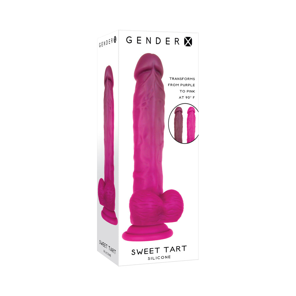 Gender X Sweet Tart Color-Changing 8.25 in. Realistic Silicone Dildo With Balls Burgundy/Pink