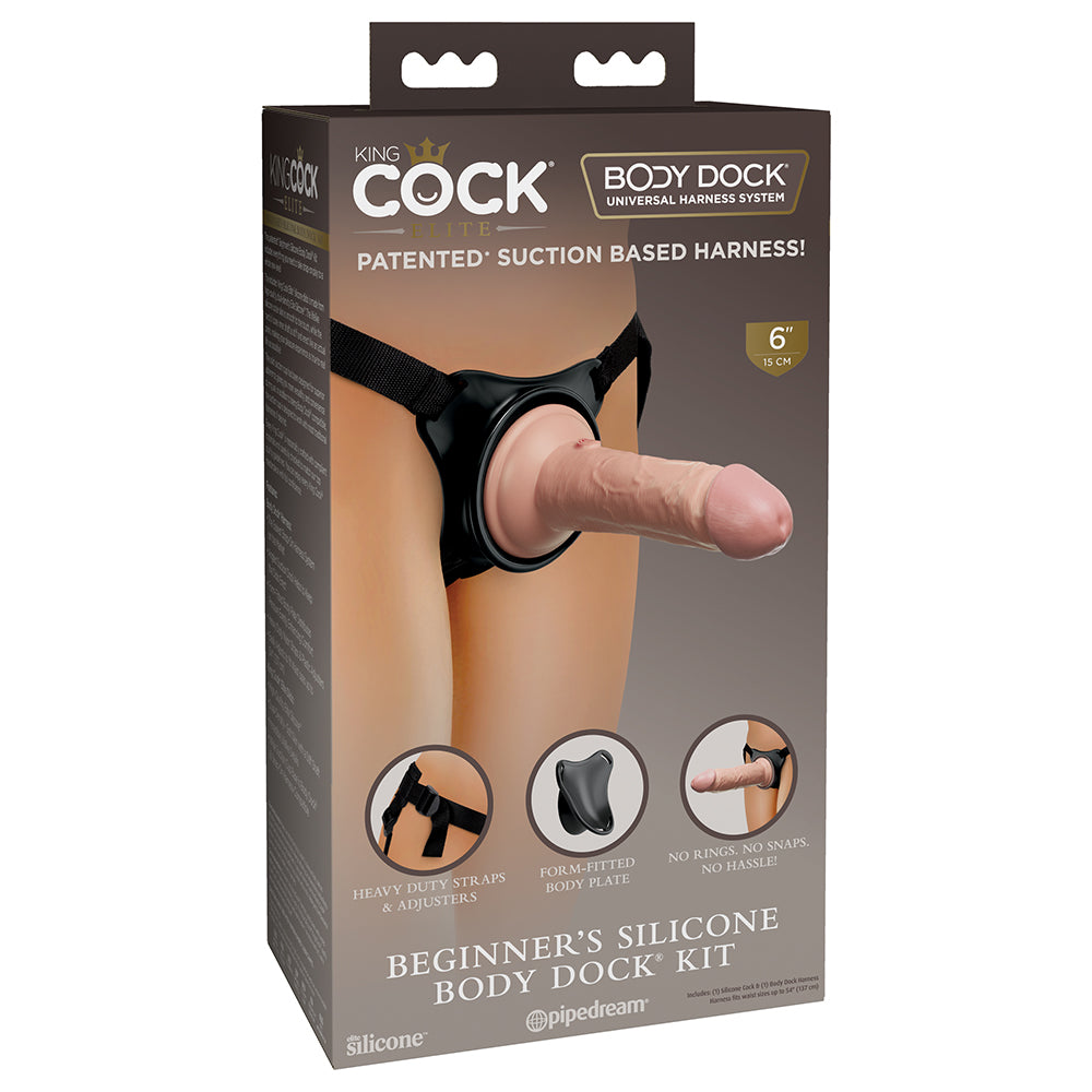 Pipedream King Cock Elite Beginner''s Silicone Body Dock Kit With Dildo Beige/Black