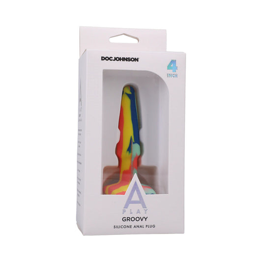 A-Play Groovy Silicone Anal Plug 4 in. Multi-Colored, Yellow