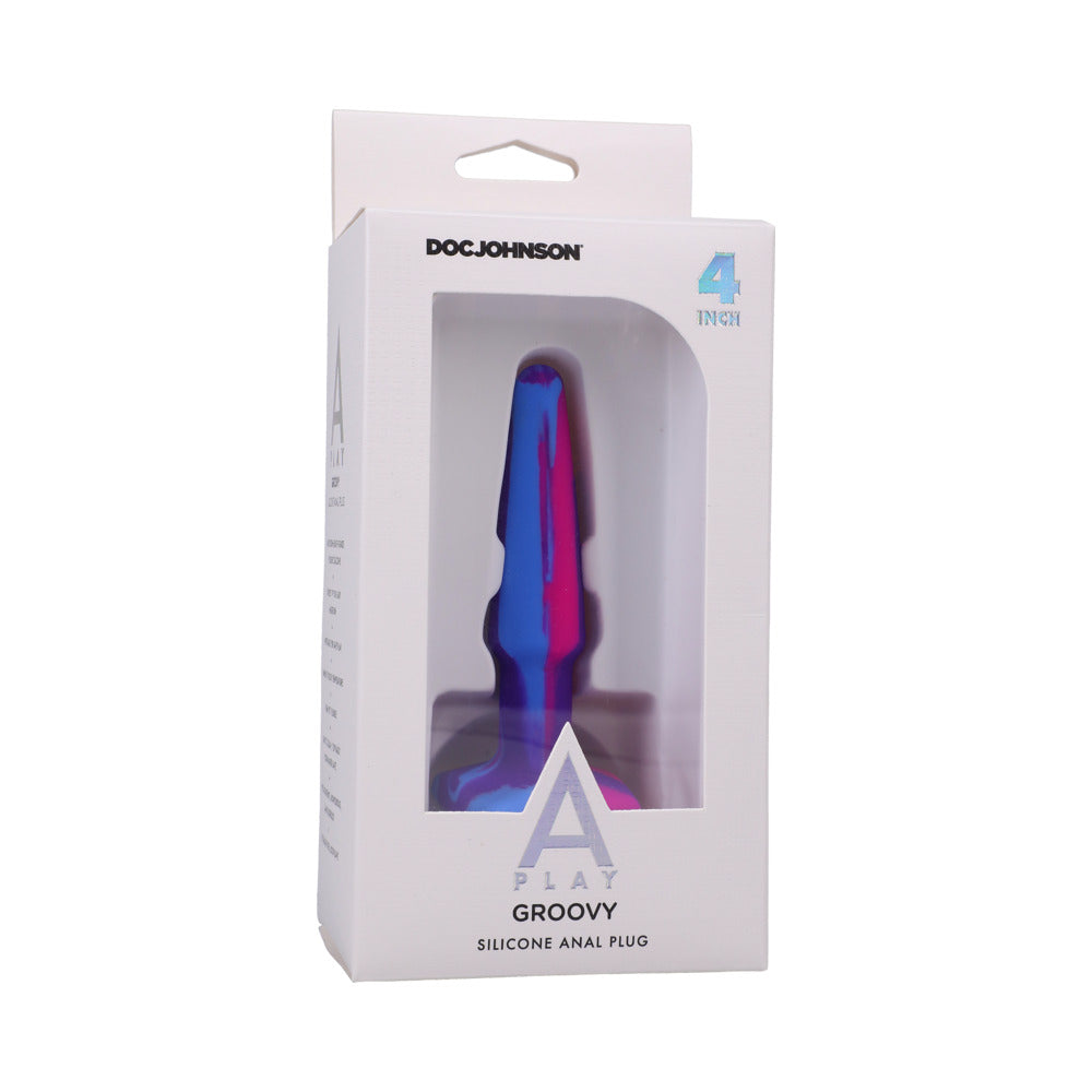 A-Play Groovy Silicone Anal Plug 4 in. Multi-Colored, Pink