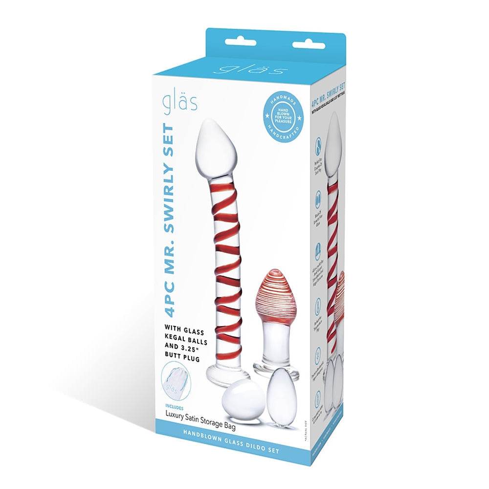 Glas 4-Piece Mr. Swirly Set with Glass Kegel Balls and 3.25 in. Buttplug