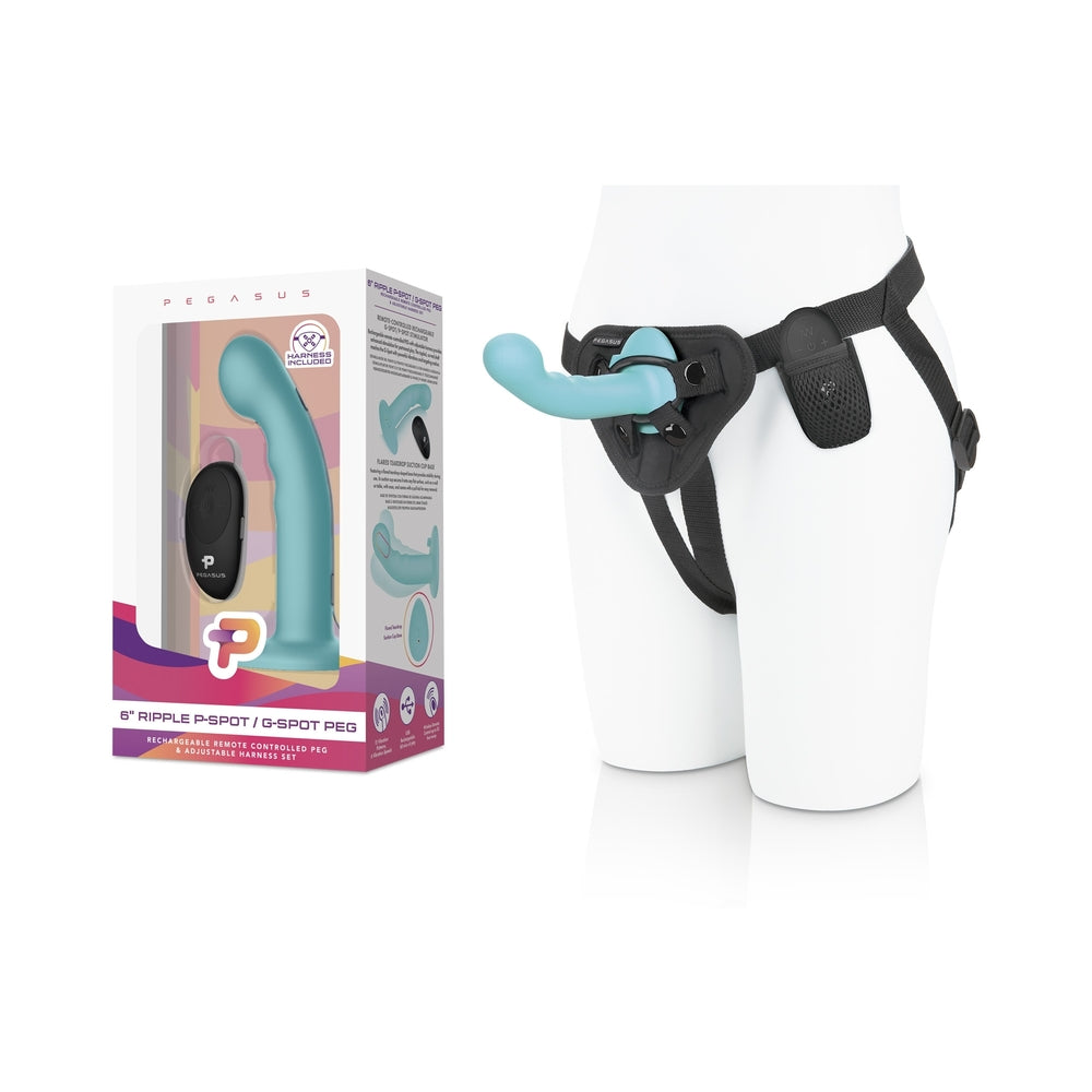 Pegasus 6 in. Ripple P-Spot/G-Spot Peg Vibrating Dildo & Harness Set Blue