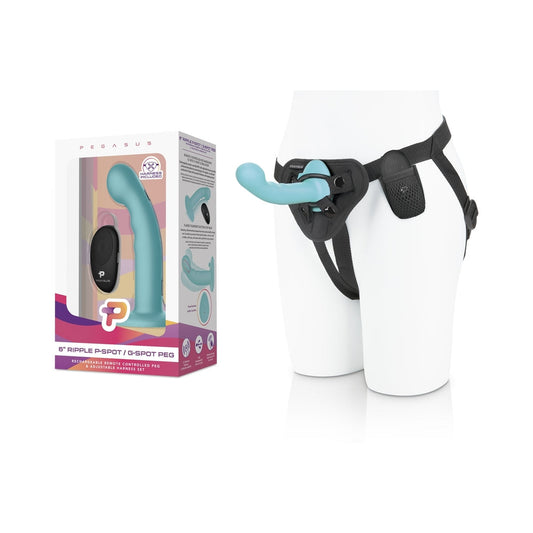 Pegasus 6 in. Ripple P-Spot/G-Spot Peg Vibrating Dildo & Harness Set Blue