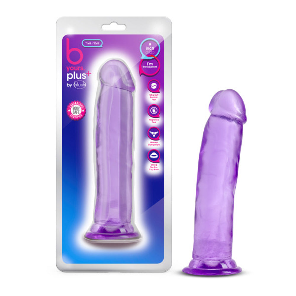 Blush B Yours Plus Thrill n'' Drill 9 in. Dildo with Suction Cup Purple