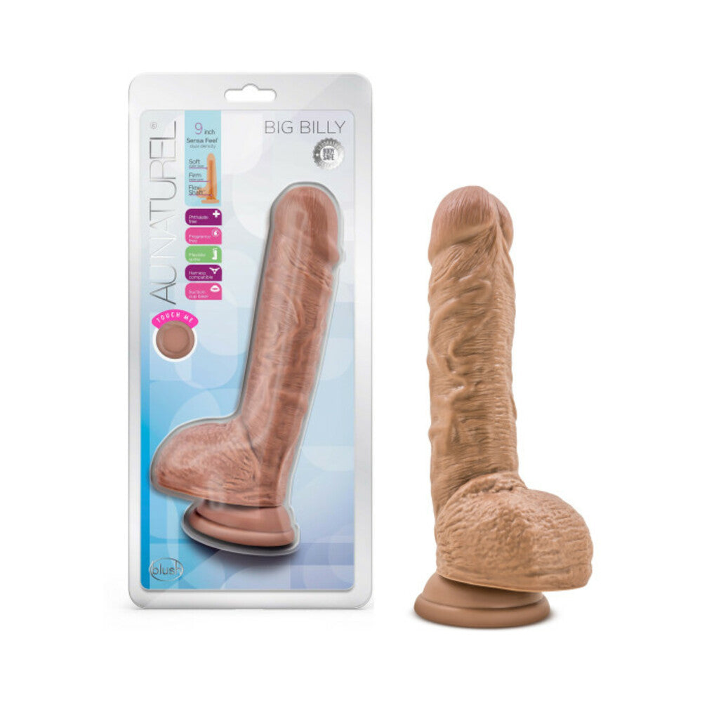 Blush Au Naturel Big Billy 9 in. Posable Dual Density Dildo with Balls & Suction Cup Tan