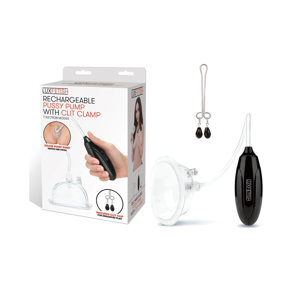 Lux Fetish Rechargeable Pussy Pump with Clit Clamp