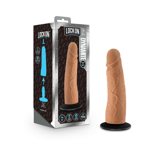 Blush Lock On Dynamite Realistic 7 in. Silicone Dildo with Suction Cup Adapter Tan