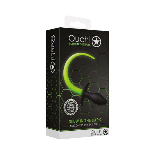 Ouch! Glow in the Dark Silicone Puppy Tail Anal Plug Neon Green
