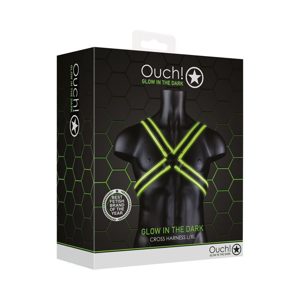 Ouch! Glow in the Dark Cross Harness Neon Green L/XL