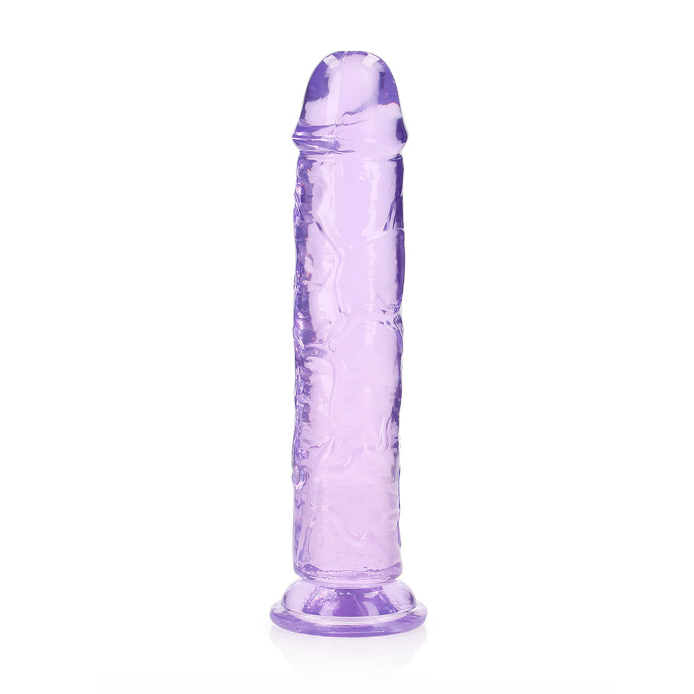 RealRock Crystal Clear Straight 10 in. Dildo Without Balls Purple